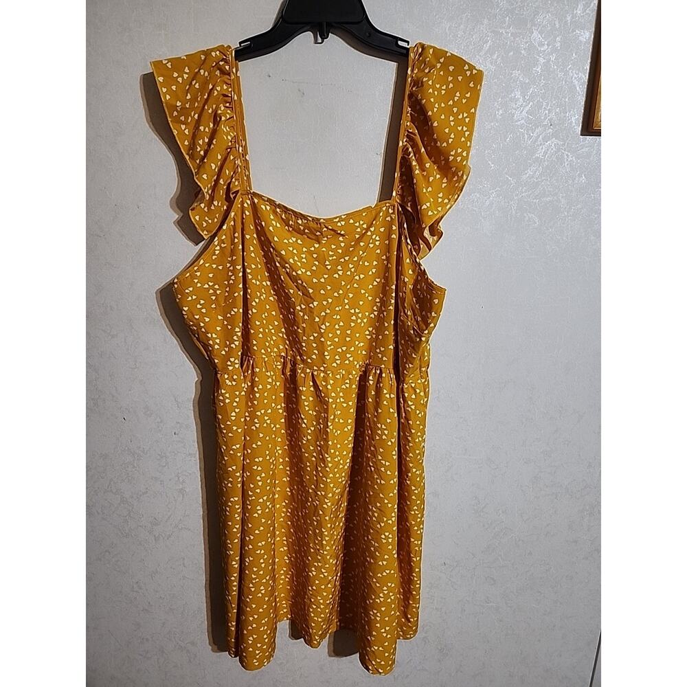 Shein Curve Womens Midi Dress 3XL Yellow White Polka Dots Ruffle Sleeve Tiered
